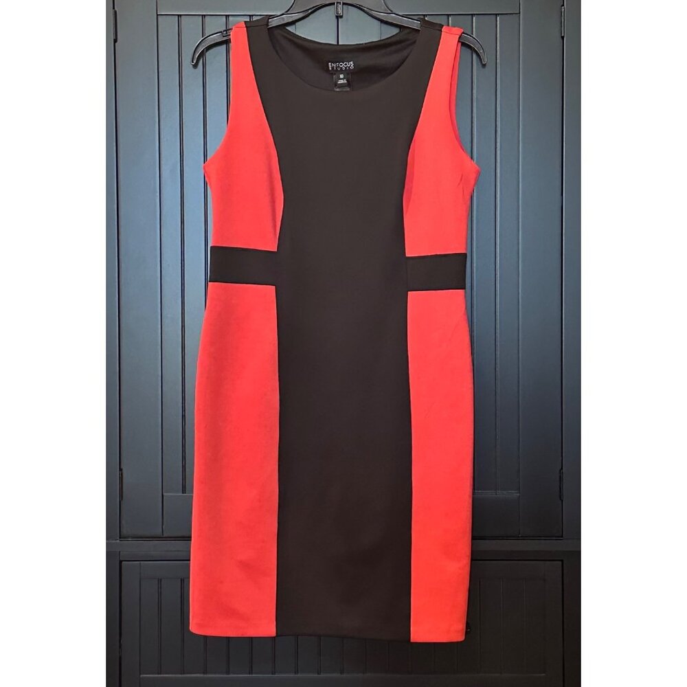 En Focus Studio Sheath Dress 10 Black Coral Colorblock Sleeveless Career Work